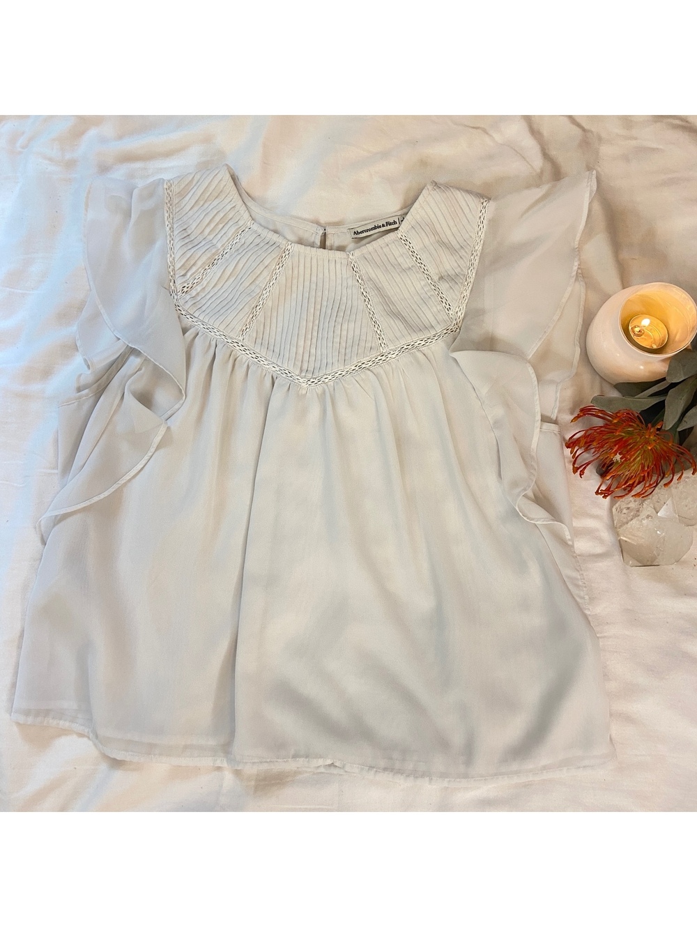 Abercrombie Cottage Top Boho Blouse Ruffle Milkmaid Whimsy Ren Faire Western